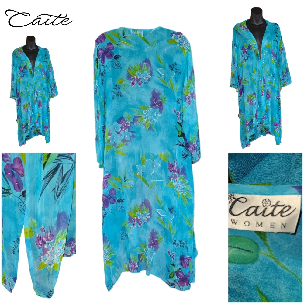 CAITE WOMEN FLORAL PRINT WITH SEQUINS DUSTER - Picture 2 of 7